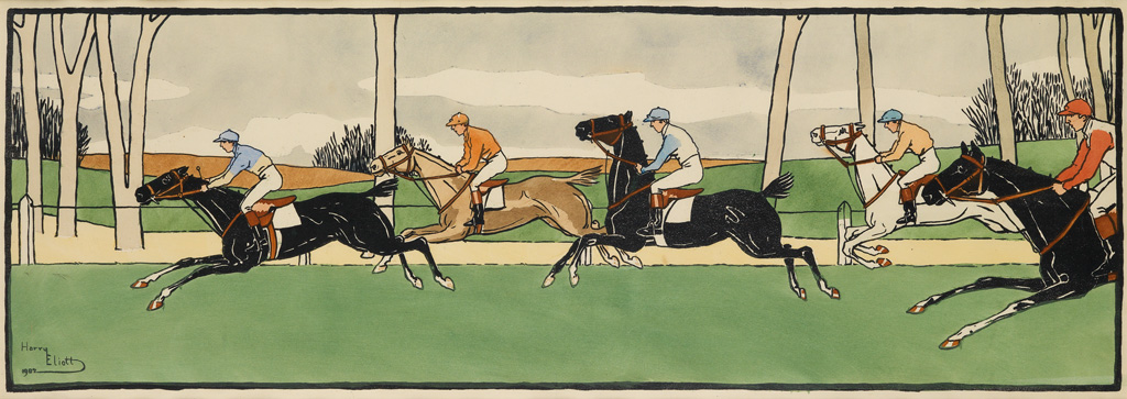 HARRY ELIOTT (1882-1959). [HORSE RACE.] 1902. 14x39 inches, 36x100 cm.